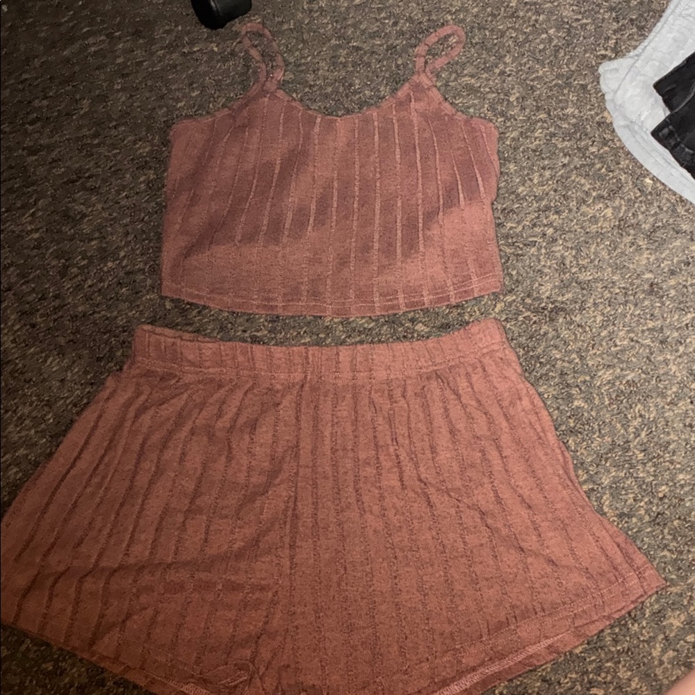 Rust Ribbed Tank and Shorts Set